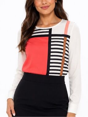 Worthington Geometric Colorblock Blouse